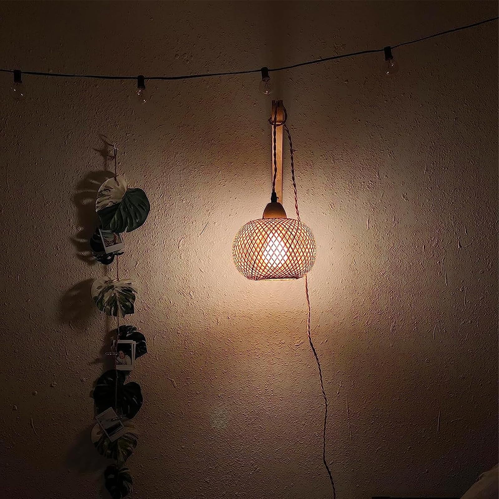Frideko Home Plug in Wall Sconces Set of 2, Boho Rattan Wall Lights, Farmhouse Wall Light Fixtures with 9.84FT On/Off Switch Cord for Bedroom Living Room