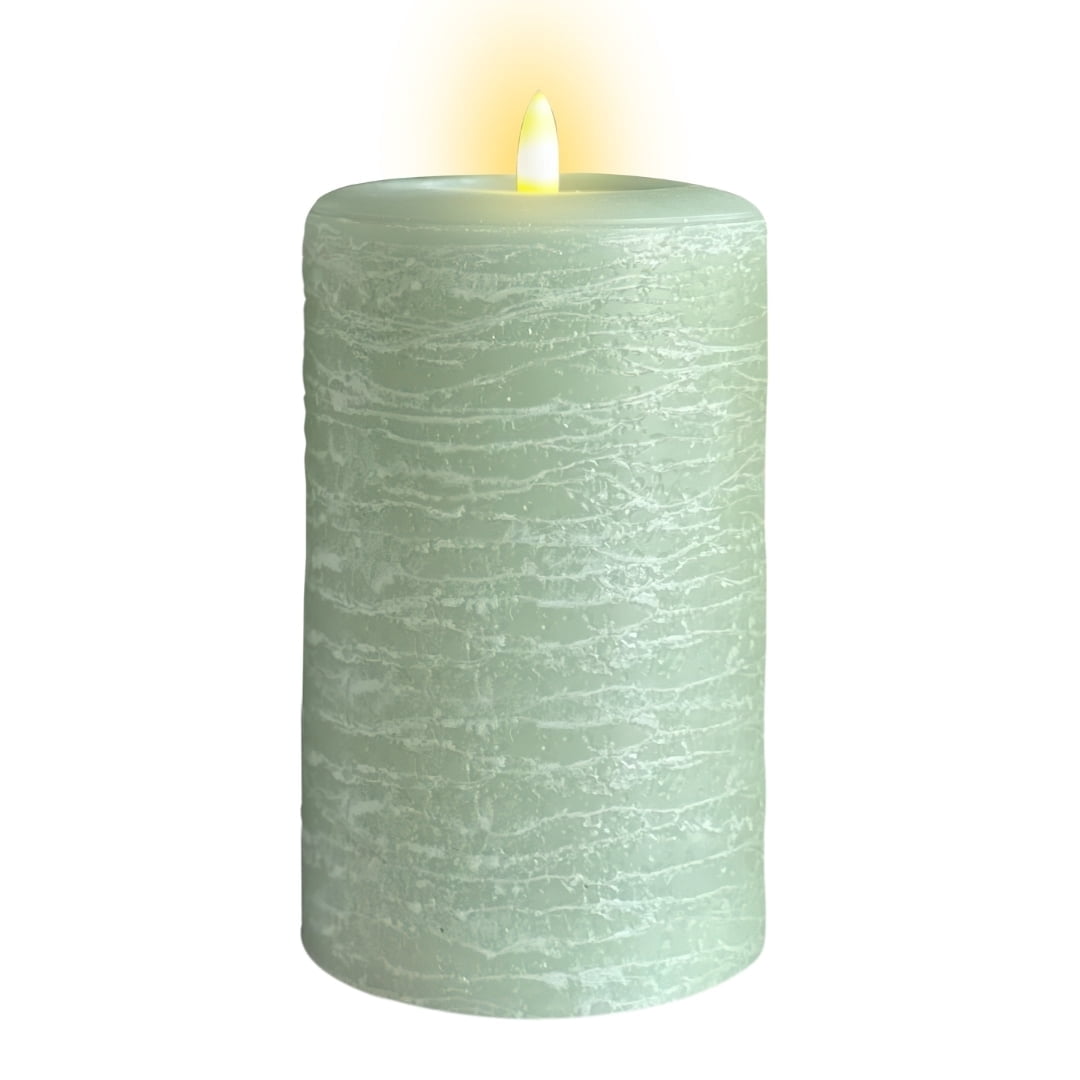 LumiPur Signature Natural Glow Flickering Flameless LED Wax Pillar Candle (3.5" x 7", Sage Green)