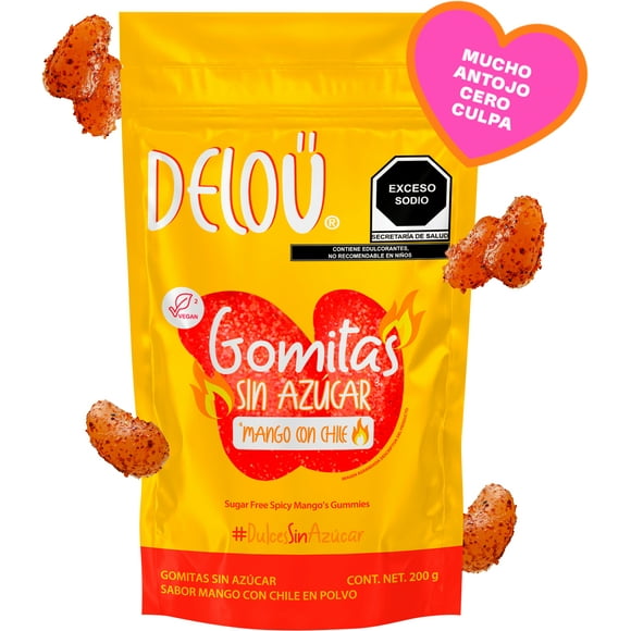Gomitas Sin Azúcar Deloü Mango con Chile Keto Bajas en Calorías Veganas 200 g