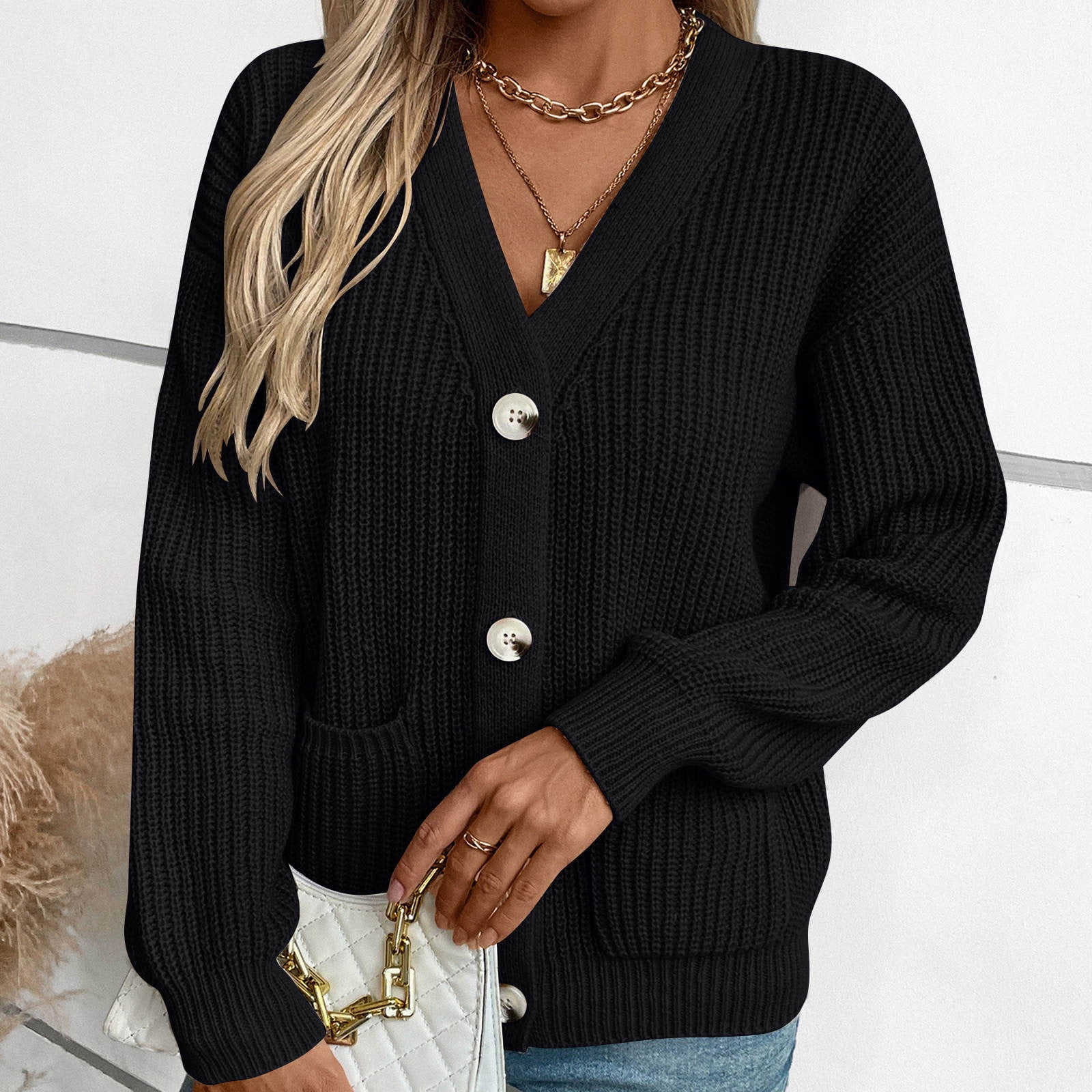 Tbopshirt Womens Striped Cardigan Sweaters,Fall Sweaters for Women,Casual Round Neck Long Sleeve Sweater Knitted Stripe Loose Blouse Tops
