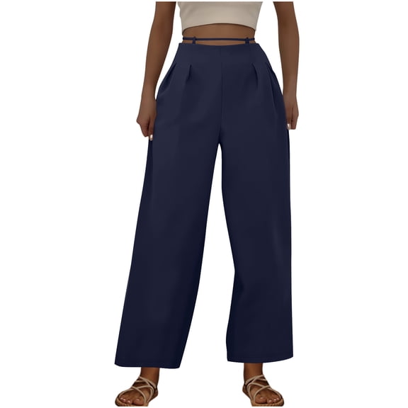 Kvture Wide Leg Suit Pant for Women Summer Fashion Versatile Loose Straight Office Dress Pant Casual Business Work Pants Blue XL