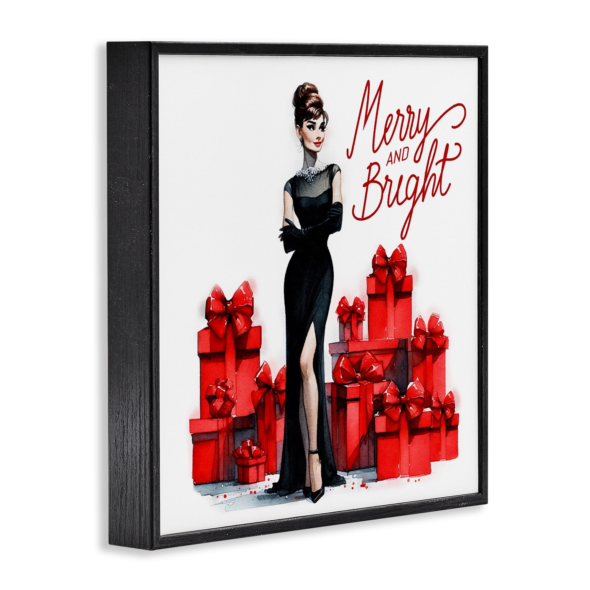 Stupell Industries Glam Merry & Bright Holiday Painting Black Framed Art Prints Wall Art, 24 x 24