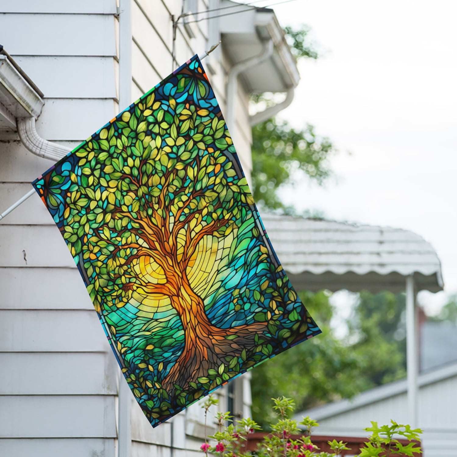 America Forever Green Tree Of Life House Flag, 28 x 40 inch Double Sided, Stained Glass Tree of Life, Spiritual Nature Symbol Outdoor Decorative Flag