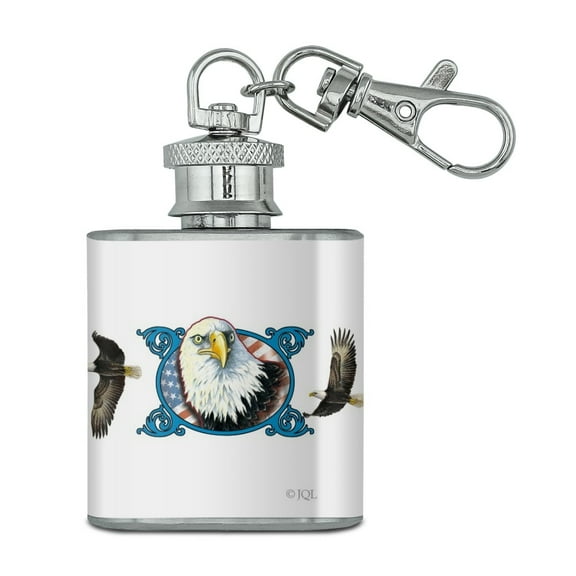 Wildlife Deco Bald Eagles Stainless Steel 1oz Mini Flask Key Chain