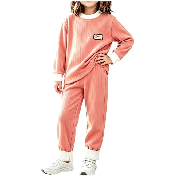 Cethrio Girls Thermal Pajama Sets, Long Sleeve 2 Piece Pullover Winter Girls' Sleepwear Pink Size 6
