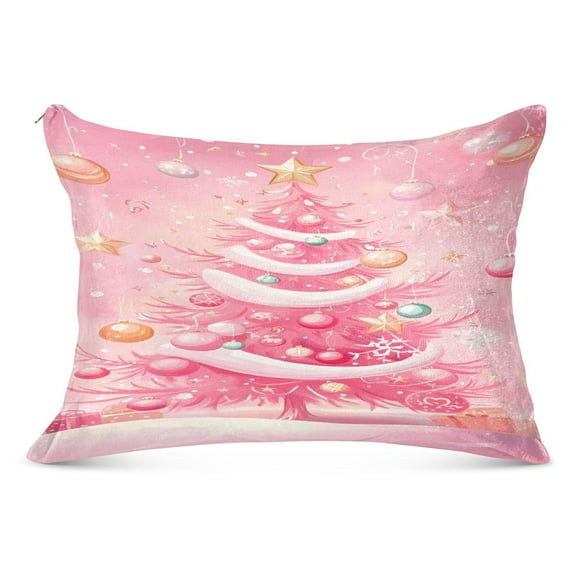 Plush Pillow Cases Standard Size Ultra Soft Warm Pillowcases with Zipper Pink Christmas Tree 20"x26"