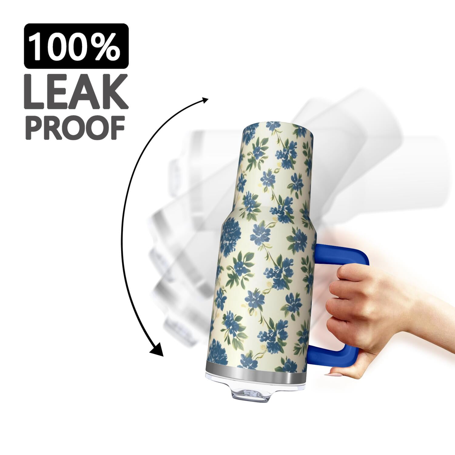 Flower Floral Print Pattern 40oz Tumbler with Handle and Lid, Double Wall Vacuum Insulated Tumbler, Gift Cups for Women and Men
