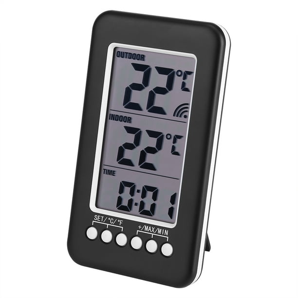 Tebru LCD Digital Indoor Outdoor Thermometer Clock Temperature Meter Wireless Transmitter,Indoor