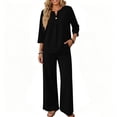 thumbnail image 4 of 2 Piece Sets for Women Summer Wide Leg Pants and V Neck Three Quarter Sleeve Shirt Airport Beach Vacation Clothes, 4 of 5