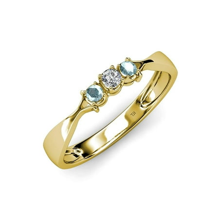 - Aquamarine and Diamond (SI2-I1, G-H) Three Stone Ring 0.17 ct tw in 14K Yellow Gold.size 9.0