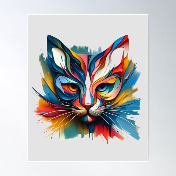 Vibrant Abstract Cat Art Poster Wall Art, Modern Wall Decor For Living Room Bedroom, 8x12 UNFRAMED