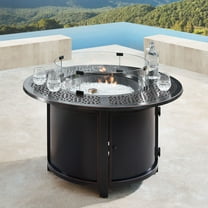 Outdoor Living and Style 44" Charcoal Black Round Propane Outdoor Fire Table with Wind Blockers