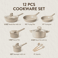 thumbnail image 2 of Carote 12 Pcs Nonstick Cookware Sets, Non Stick Pots and Pans Set, Induction Cookware, Taupe, 2 of 9