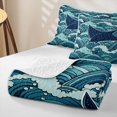 thumbnail image 4 of Manfei Cartoon Manta Ray Quilt King, Anime Ocean Wave King Coverlet Set, Teal Blue, 3pcs, 1 Bedspread and 2 Pillowcases, 4 of 7