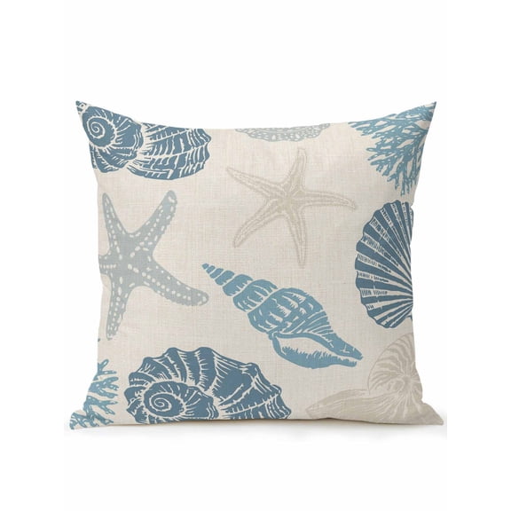 1 Pack Outdoor Throw Pillow, Blue Coastal Waterproof Pillow with Insert Included, Shell Starfish Coral Nautical Summer Beach Rustic Decorative Accent Cushion Sofa Pillows for Patio Porch, 18 x 18 In