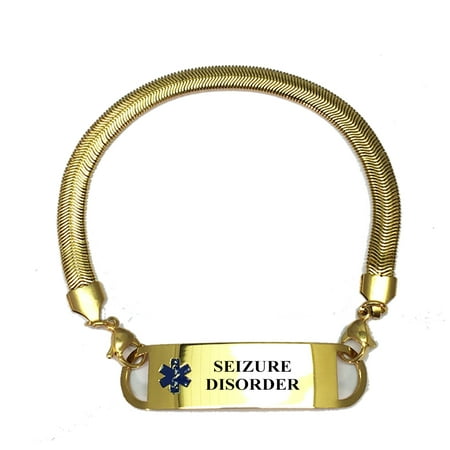 Universal Medical Data Gold Plated Chevron Pattern Seizure Universal Medical Data Gold Plated Chevron Pattern Seizure Disorder Alert Id Bracelets For Women