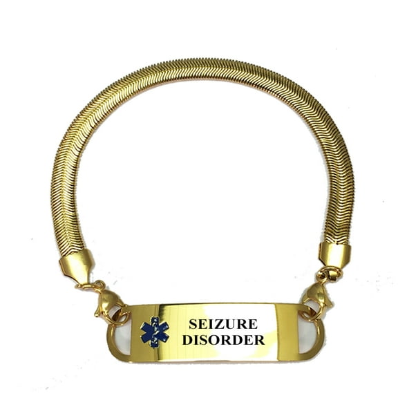 Gold Plated Chevron Pattern "Seizure Disorder" Medical Alert ID Bracelets For Women