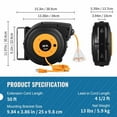 thumbnail image 6 of 50ft Retractable Extension Cord Reel 14AWG SJTOW - Heavy Duty Power Cord Reel w/ Lighted Outlet & Swivel Bracket for Garage, Workshop, Construction, 6 of 9
