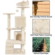 Alden Design 54.5 H Double Condo Cat Tree with Scratching Post Tower, Beige