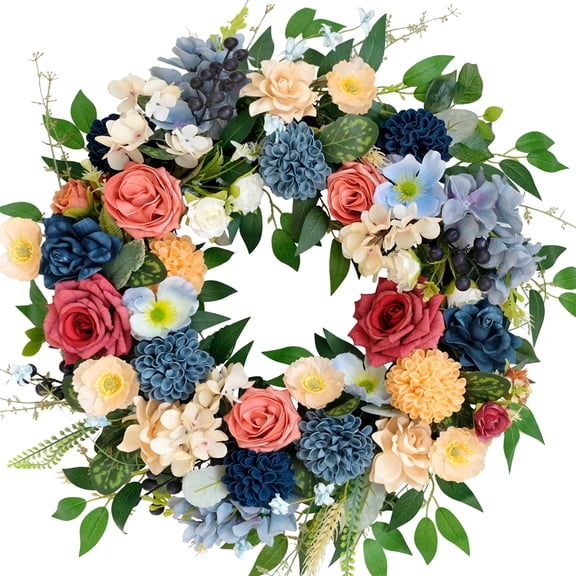 22 Inch Wreath Flower Wreaths wirh Rose and Hydrangea - Floral Wreath for All Seasons Door Wall Window Festival Farmhouse