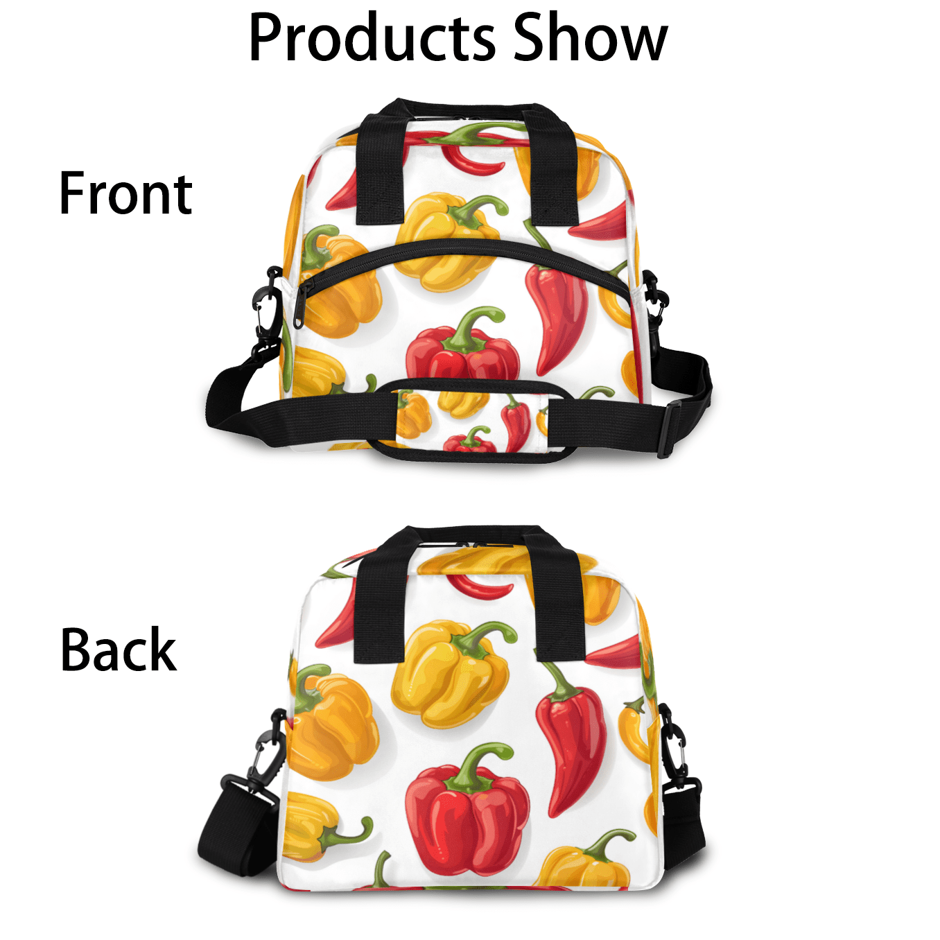 Herdesigns Chili Peppers Insulated Lunch Bag for Women Men Adults Large Reusable Lunch Box Colorful Leakproof Cooler Tote Bags with Adjustable Shoulder Strap