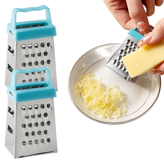 Mini rallador de queso, trituradora de alimentos de cocina de acero inoxidable de 4 lados con mango, 2 uds.