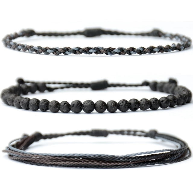 Nvzi Pulsera de cuerda ajustable hecha a mano con cuentas de piedra natural, 3 piezas A09