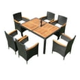 thumbnail image 4 of 7 Piece Outdoor Wicker Sectional Dining Set, Outdoor Furniture Set with Wood Tabletop, Stackable Armrest Chairs with Beige Cushions, Patio Dining Set for 6, Brown, 4 of 8