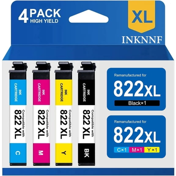 INKNNF Compatible with Epson 822XL Ink Cartridges Combo Pack, 822 XL Inkjet Printer Cartridges Compatible for WorkForce Pro WF-4830 WF-3820 WF-4820 WF-3823 WF-4833 WF-4834, 1100 Pages High Yield Mult