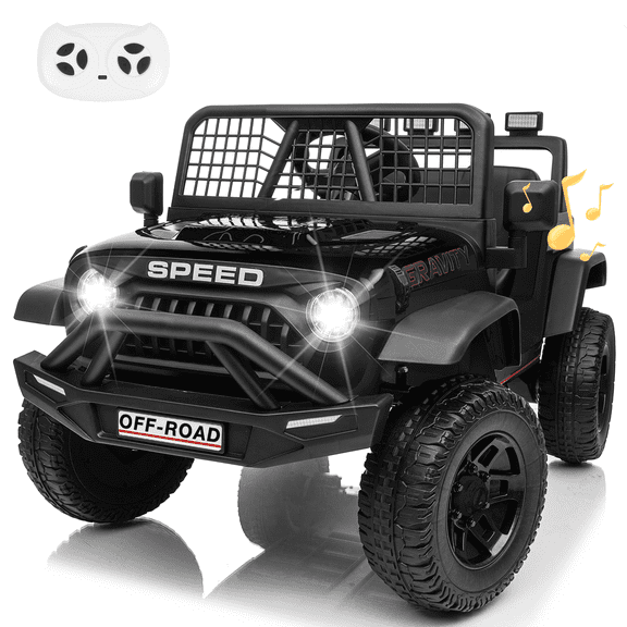 BLISSRIDE 24V 4WD Ride on Truck Car for Kids, 4X4 Ride on Toy w/Remote, 5MPh, Bluetooth Music, Wide Seat, Spring Suspension, LED Light, Electric Battery Powered Car for Boys, Girls, Toddler, Black