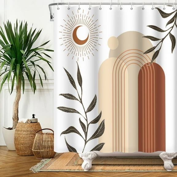 SUNOLIFE Abstract Mid Century Shower Curtain,Aesthetic Minimalist Waterproof Fabric Bathroom Curtain with Hooks,72x72 in