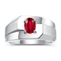 RYLOS Men's Rings 14K White Gold Ring Classic Solitaire 7X5MM Oval Shape Gemstone Designer Band Ruby July Birthstone Rings For Men Size 8