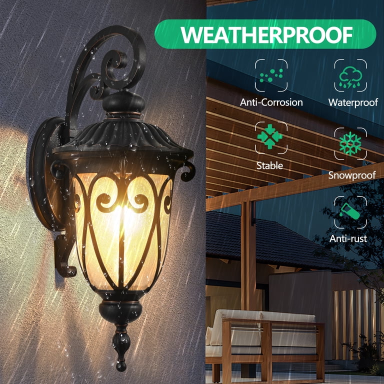2-Pack Outdoor Wall Lanterns, 16 Exterior Waterproof Outdoor Light, Brown | Porch Lights Wall Mounted with Glass Shades, Anti-Rust E26 Modern Lighting Fixtures for Patio Garage Entryway Front Door