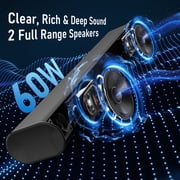 2.0 CH Sound Bar for Smart TV - 60W Dual Full-Range Speakers Surround Sound System - 22 Powerful TV Speakers Sound Bar with Bluetooth 5.3 for Home Theater Audio PC/Gaming/Projectors