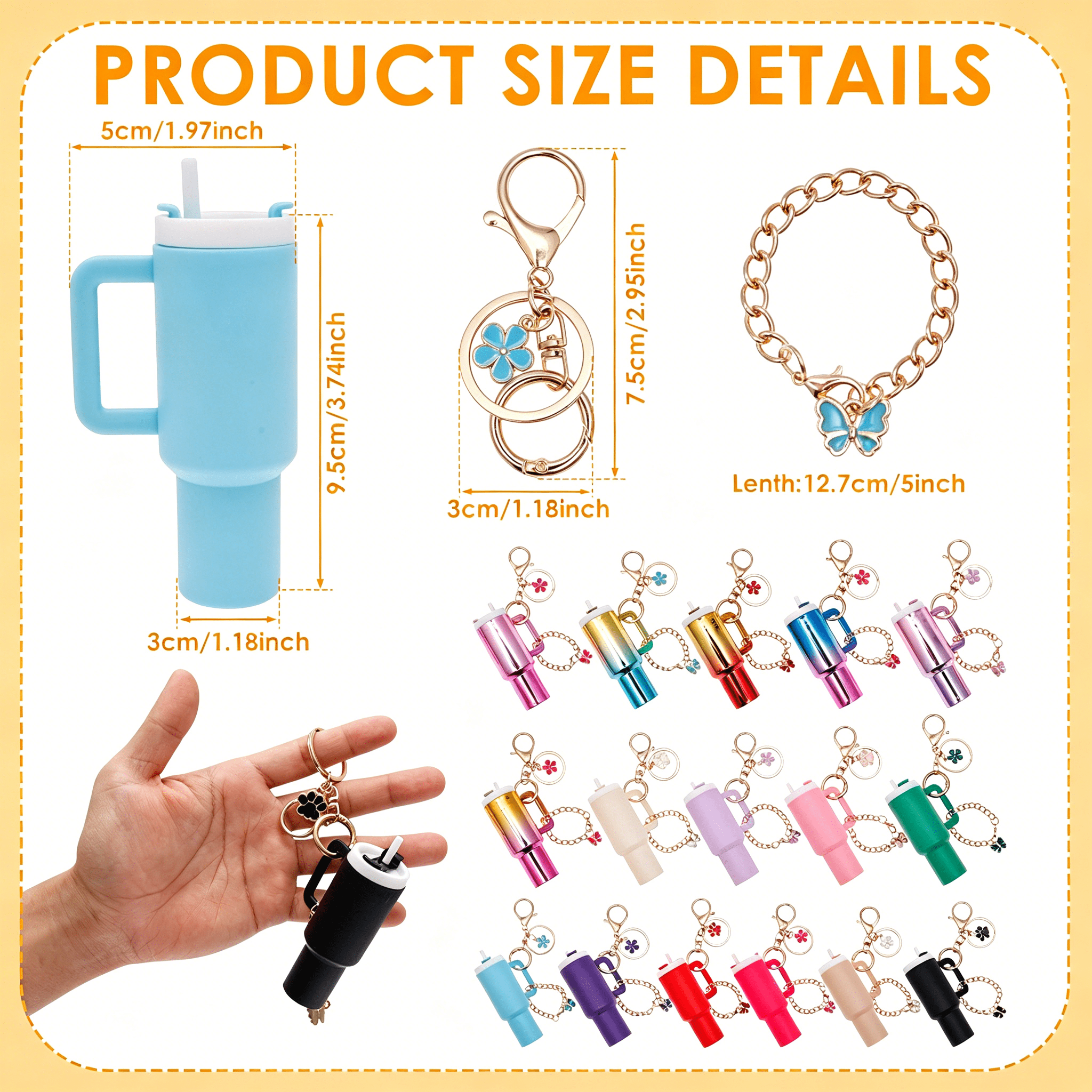 16 Pack Mini Tumbler Keychain, Cute Mini Cup Keychain & Lipstick Holder – Charms for Women & Girls, for Backpack, Bag & Handbag