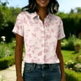 thumbnail image 4 of Women's Hawaiian Vacation Shirt Floral Tropic Print Short Sleeve Button Up Beach Cool Tops Light pink L, 4 of 5