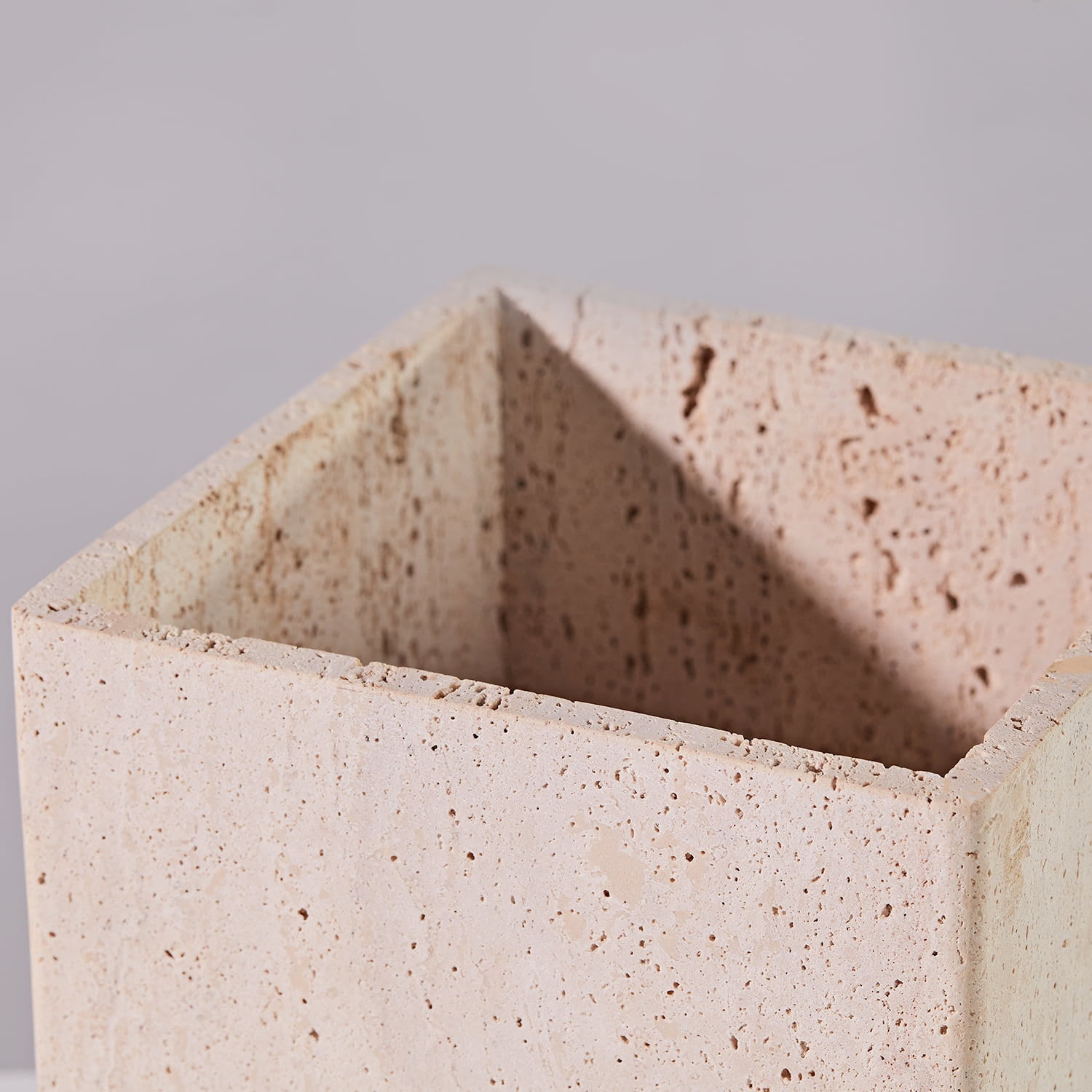 Sturdy Rectangle Travertine Wasetbasket 7.48 Inch W x 7.48 Inch D x 10 Inch H, Organic Trash Can, Natural Garbage Bin, Trash Bin for Bathroom, Home Office
