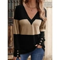 thumbnail image 2 of Women Blouses Dressy Casual Color Block Long Sleeve Shirts V Neck Tops Fall Outfits Camel XL, 2 of 4