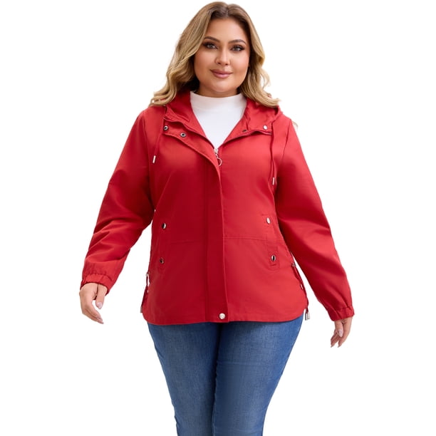 Abrigo de trinchera con capucha para mujer Agnes Orinda, talla grande, a prueba de viento, con cierre de cremallera y botones, chaqueta de invierno con bolsillos 3X burdeos