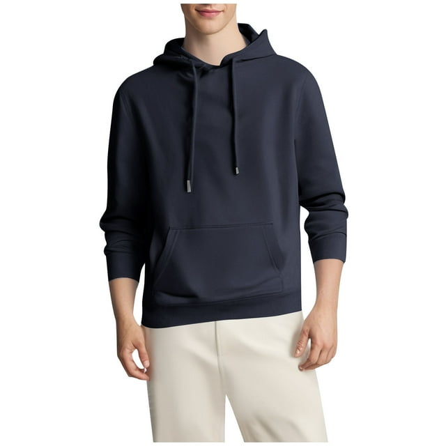 AherBiu Hoodies For Men Fleece Lined Drawstring Sweatshirts With Pockets Fall Winter Warm Solid Color Casual Workout Pullovers