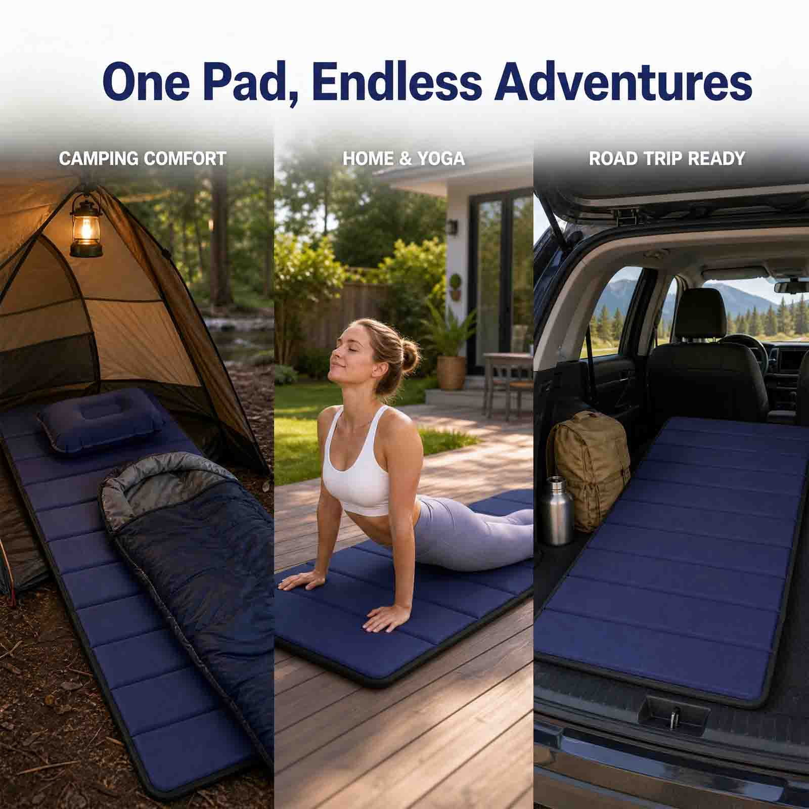 Foldable Camping Sleeping Pad with Inflatable Pillow, Floor Bed Mattress Sitting Pad, Folding Waterproof Camping Pads Soft Mat, Outdoor Sleeping Mat for Hiking Travel Truck Bed Tent Yoga, Blue