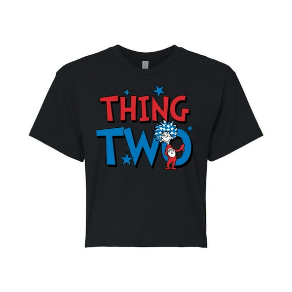 Dr. Seuss - American Thing Two - Juniors Cropped Cotton Blend T-Shirt
