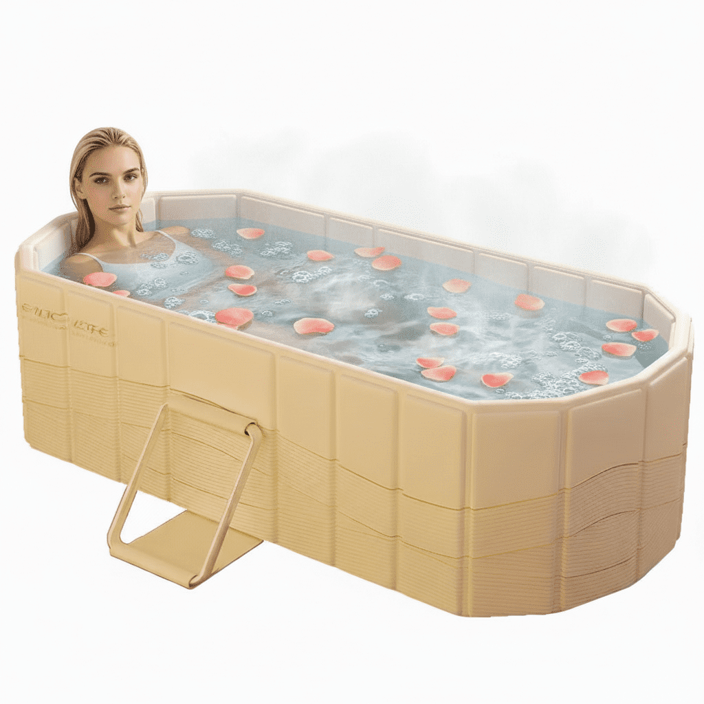 XunKA 59" Foldable Bathtub for Adults and Kids, Large Non-Inflatable Soaking Tub, Portable Ice/Hot Bath Tub, Yellow