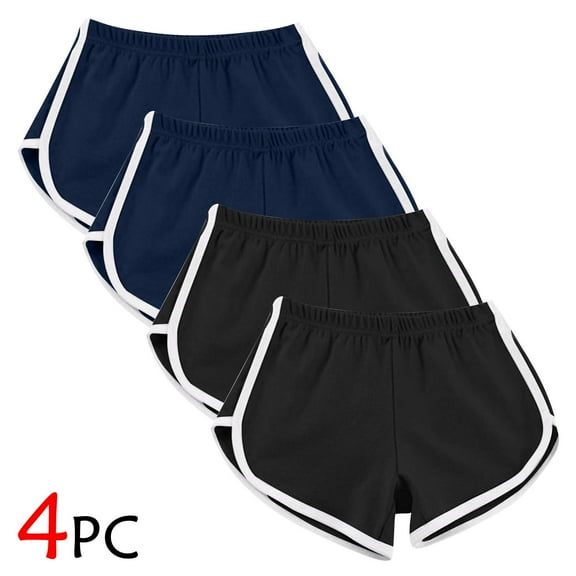 WIZUTIZ Workout Shorts Women Butt Lifting Relaxed Skinny Workout Dolphin Shorts 4 PCS Stretch Elastic Mid Rise Split Swimsuit Solid Swim Shorts for Ladies Outdoor Black