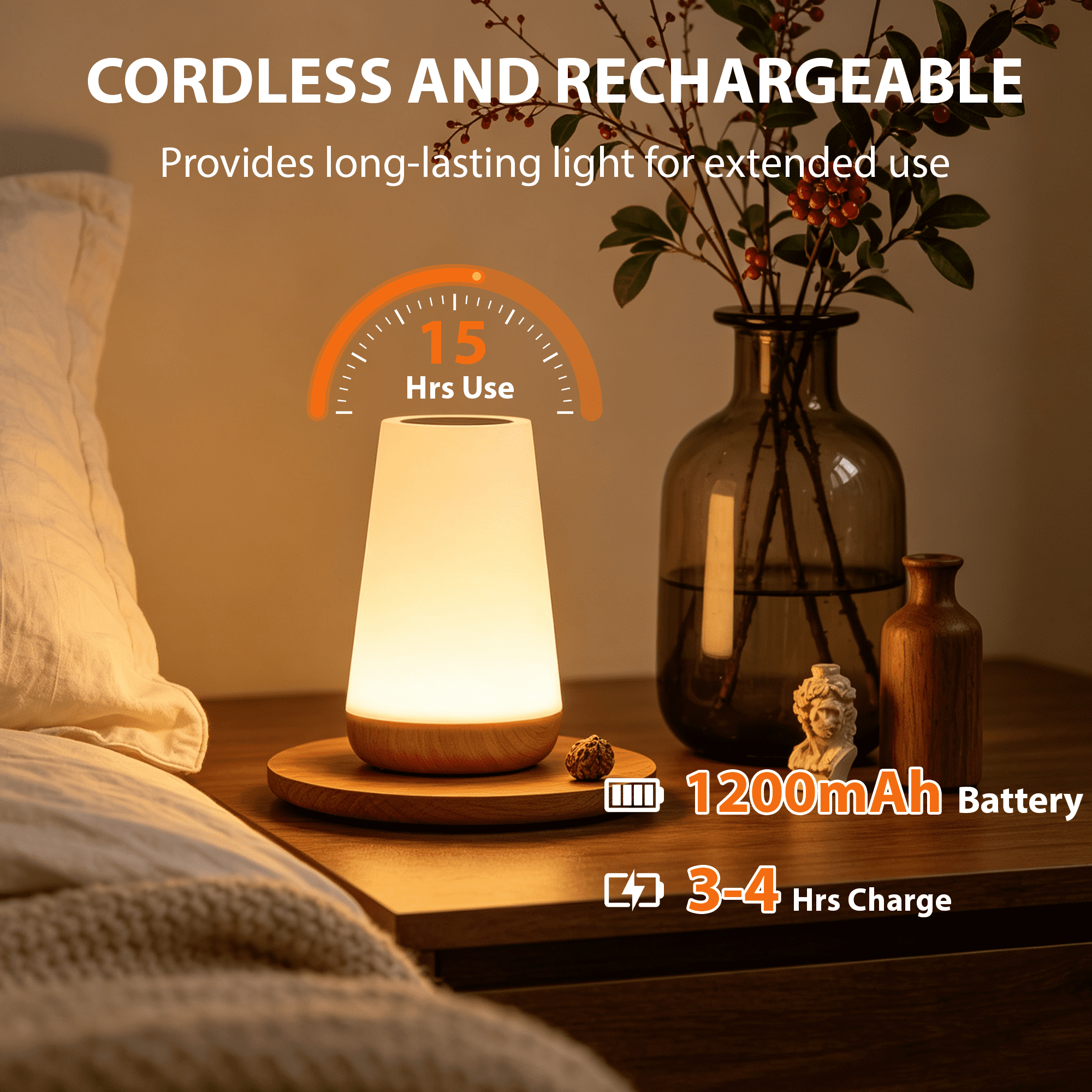 GARITIN Touch Bedside Table Lamp, RGB Color Changing Cordless Rechargeable Dimmable Small Nightstand Lamp with Remote, Portable USB Mini Table Lamp, Kids Night Light for Bedroom Nursery