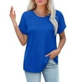 thumbnail image 2 of Dorinao Womens T Shirts Casual Summer Tops Pleated Crewneck Short Sleeve Blouses Trendy Beach Vacation Clothes, Blue, XXL, 2 of 8