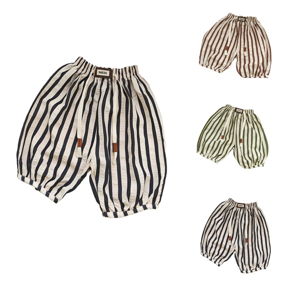 LYHaoo Kids Toddler Minimalist Striped Pants Loose Fit Elastic Waist Pants for Boys and Girls Back to School Outfits(Black)