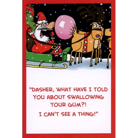 Recycled Paper Greetings Dasher Swallows Bubble Gum Funny / Humorous Reindeer Christmas Card