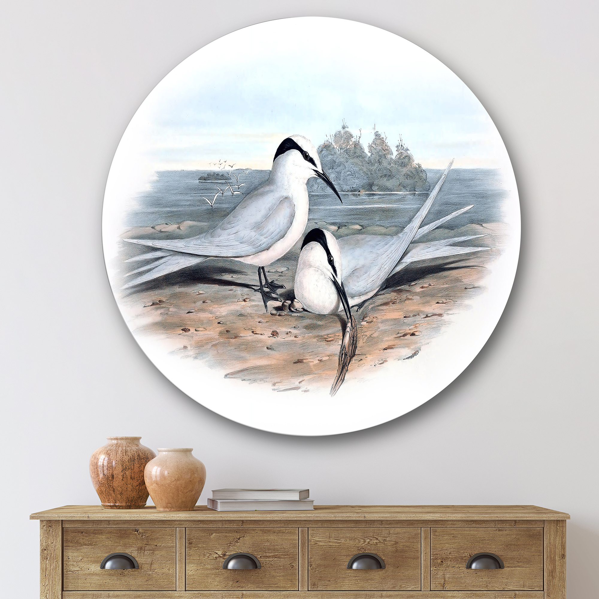Designart 'Ancient Birds In The Wild IX' Traditional Circle Metal Wall Art 36x36 - Disc of 36