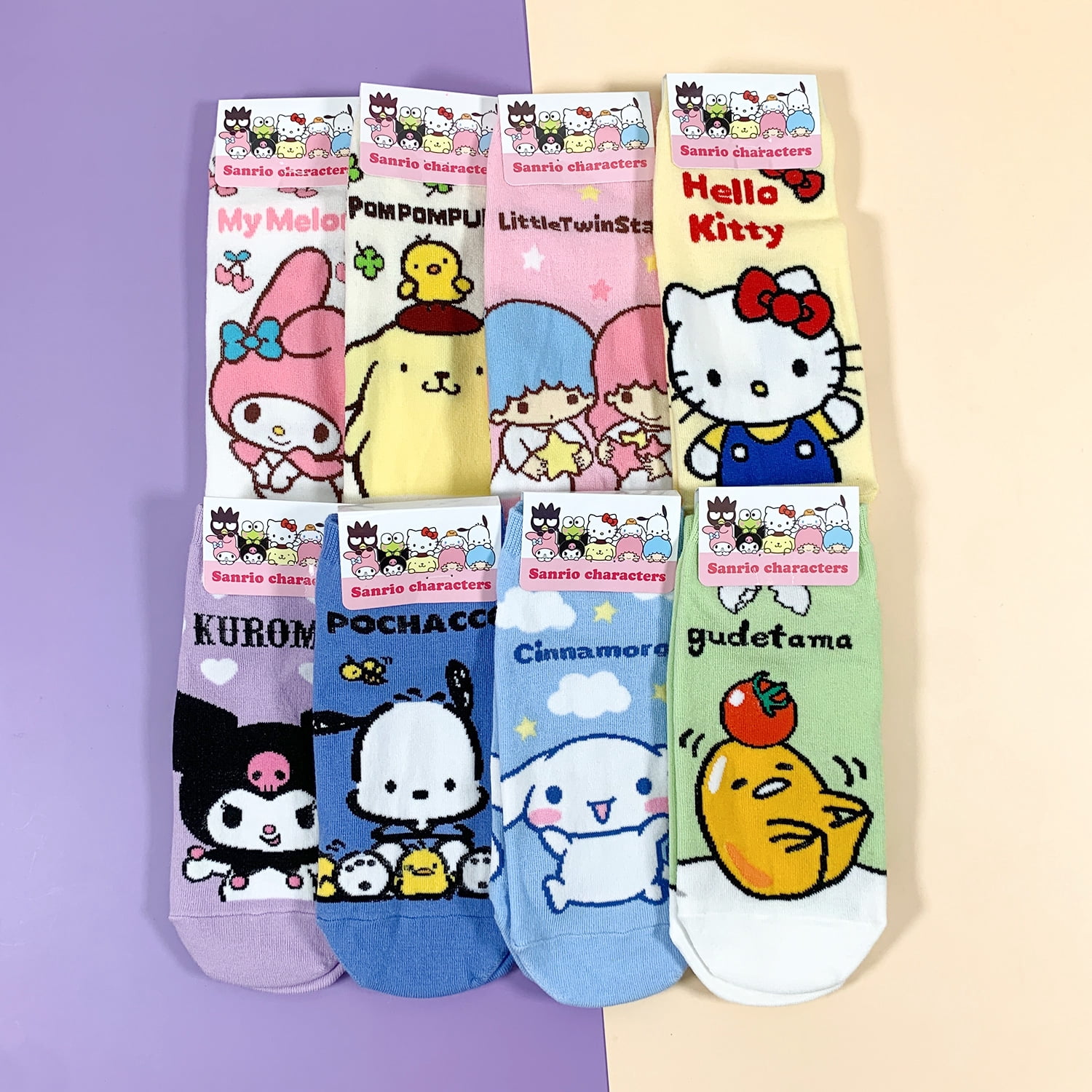 Hello Kitty Official Licensed Women's Ankle,  Cute Character Design, 8 pack Set Collection